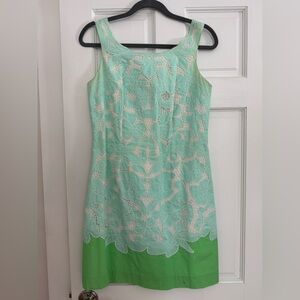 Lilly Pulitzer Mint and Lime Floral Lace Overlay Sheath Dress